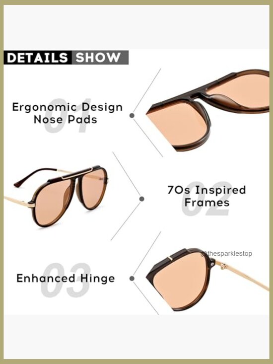 Oversized Aviator Sunglasses, UV400 Protection, Plastic Frame